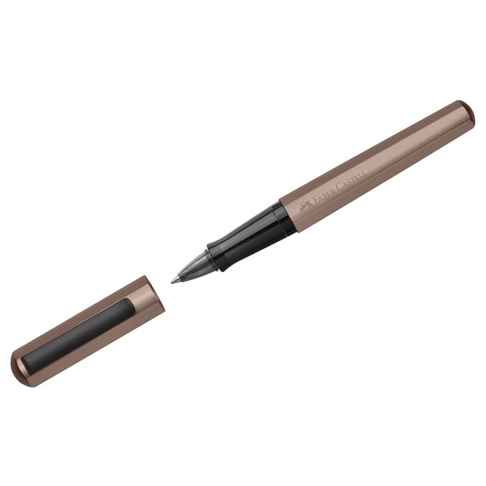 Ручка-роллер Faber-Castell  Hexo  черная, 0,7мм, шестигран., бронзовый корпус, инд. карт. упаковка - фото 158317