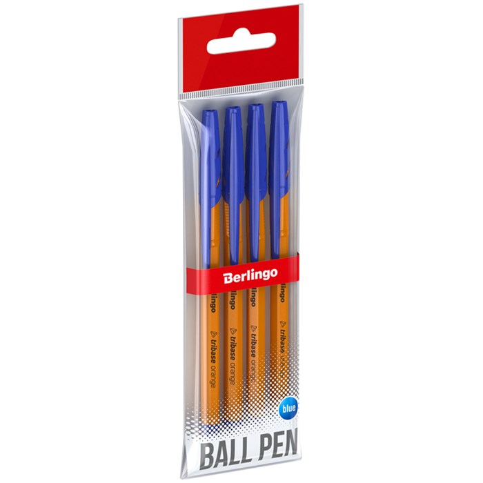 Ручка шариковая Berlingo "Tribase Orange" синяя, 0,7мм, 4шт., пакет с европодвесом - фото 160921