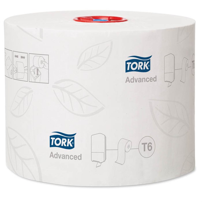 Бумага туалетная Tork "Advanced"(Т6) 2-слойная, Mid-size рулон, 100м/рул, мягкая, тиснение, белая - фото 177056