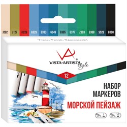 Набор маркеров для творчества Vista-Artista "Style" 12цв., пулевидный/скошенный, 0,7мм/1-7мм, Морско - фото 205210