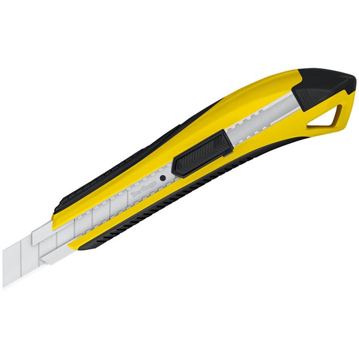 Нож канцелярский 18мм Berlingo "Razzor 300", auto-lock, металл. направл., мягкие вставки, желтый, ев - фото 211808