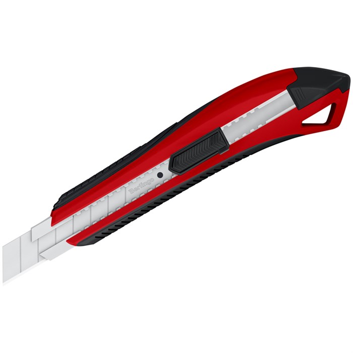 Нож канцелярский 18мм Berlingo "Razzor 300", auto-lock, металл. направл., мягкие вставки, красный, е - фото 211810