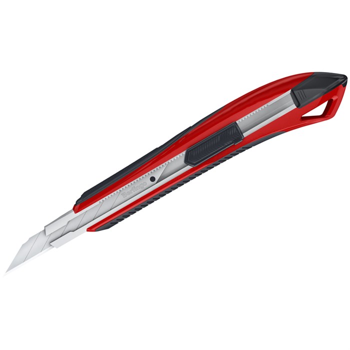 Нож канцелярский 9мм Berlingo "Razzor 300", auto-lock, металл. направл., мягкие вставки, красный, ев - фото 211880