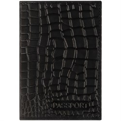 Обложка для паспорта OfficeSpace "Аллигатор", кожа, тиснение, черная - фото 212949