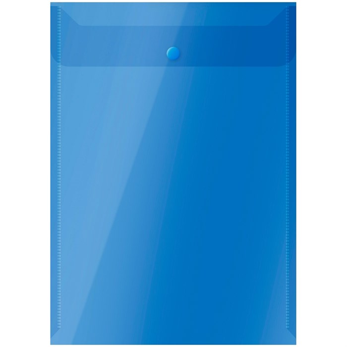 Папка-конверт на кнопке OfficeSpace  А4, вертикальная, 150мкм, полупрозрачная, синяя - фото 219559