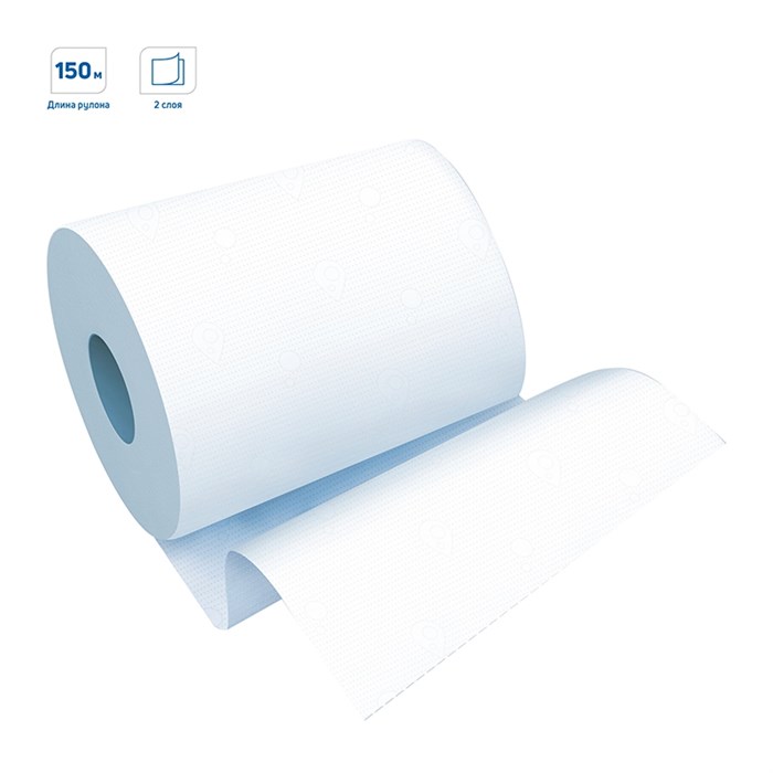 Полотенца бумажные в рулонах OfficeClean (H1) 2-слойные, 150м/рул, белые - фото 224274
