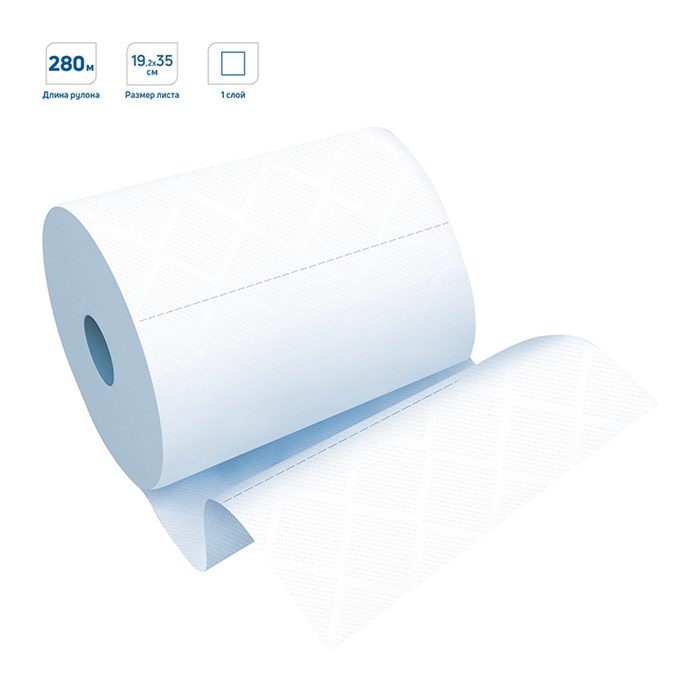 Полотенца бумажные в рулонах OfficeClean, 1 слойн., 280м/рул, ЦВ, ультрадлина, перфорац., белые - фото 224275