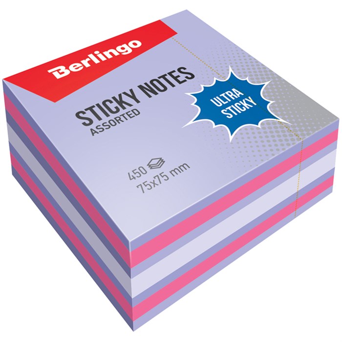 Самоклеящийся блок Berlingo "Ultra Sticky", 75*75мм, 450л, 3 цвета - фото 233171