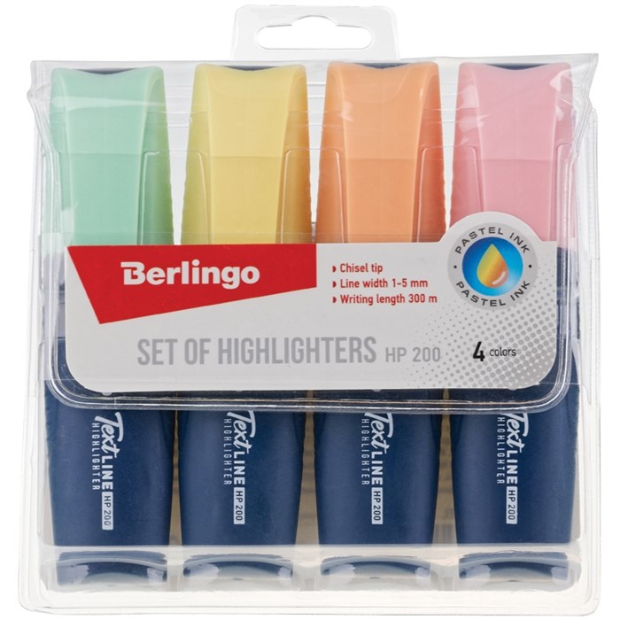 Набор текстовыделителей Berlingo "Textline HP200", 4цв., пастельные цвета, 1-5мм, европодвес - фото 237497
