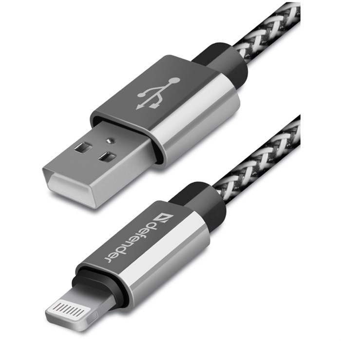 Кабель Defender ACH01-03T PRO USB(AM) - Lightning(M), для Apple, 2.1A output, в оплетке, 1m, белый - фото 249028
