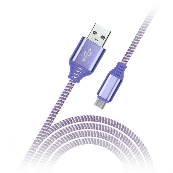 Кабель Smartbuy iK-12NS, USB2.0 (A) - microUSB (B), в оплетке, 2A output, 1м, фиолетовый - фото 249099