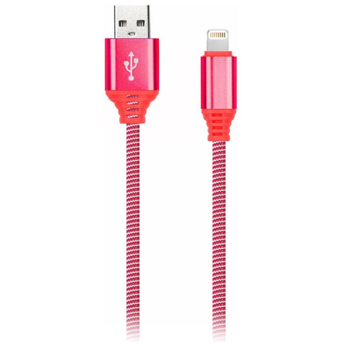 Кабель Smartbuy iK-512NS, USB(AM) - Lightning(M), для Apple, в оплетке, 2A output, 1м, красный - фото 249105