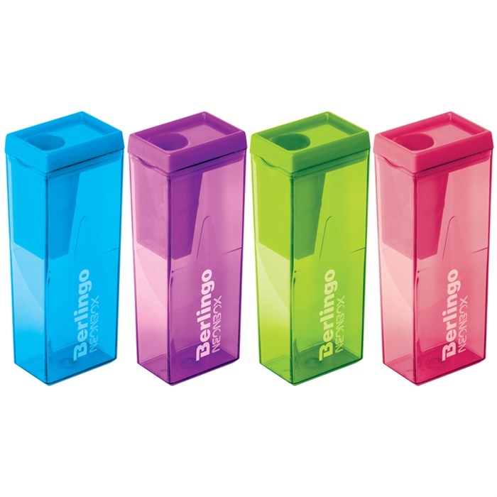 Точилка пластиковая Berlingo "NeonBox", 1 отверстие, контейнер, ассорти - фото 249902