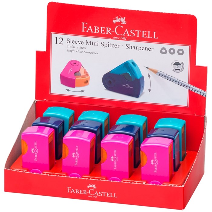 Точилка пластиковая Faber-Castell "Sleeve Mini", 1 отверстие, контейнер, розов./оранж., бирюзов. - фото 249970