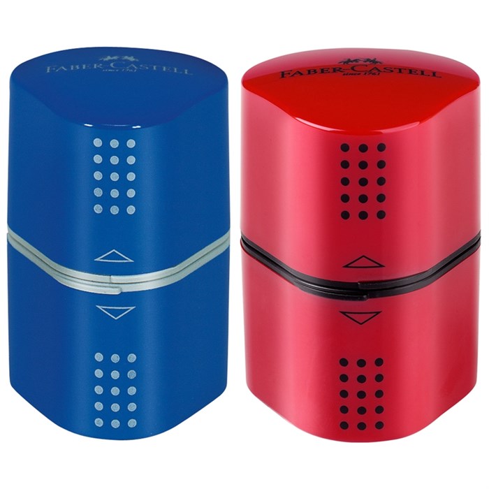 Точилка пластиковая Faber-Castell "Trio Grip 2001", 3 отверстия, 2 контейнера, красная/синяя - фото 249993