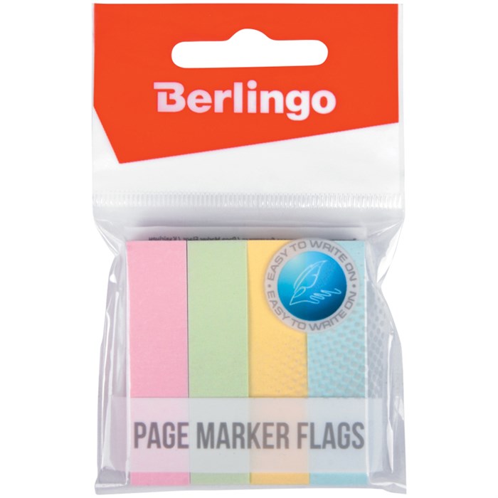 Флажки-закладки Berlingo 12*50мм, 100л*4 пастельных цвета, европодвес - фото 251081