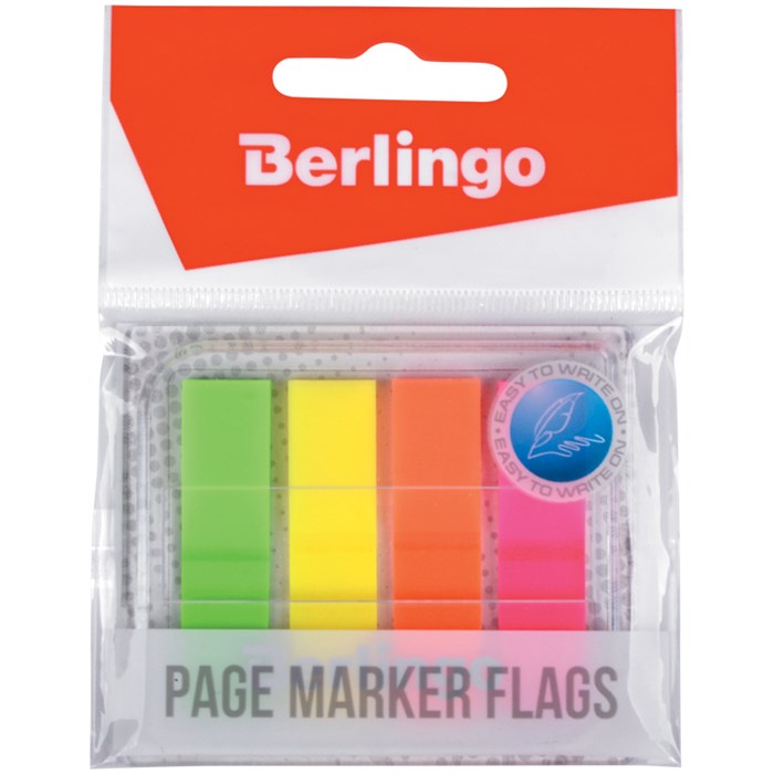 Флажки-закладки Berlingo 45*12 мм, 20л*4 неоновых цвета, в диспенсере, европодвес - фото 251082