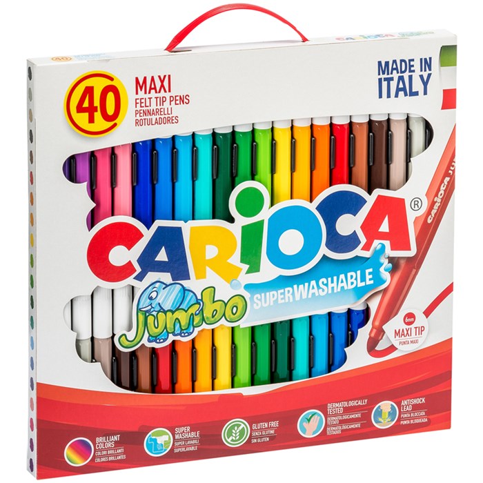 Фломастеры Carioca "Jumbo", 40шт., 36цв., утолщенные, смываемые, картон, с ручкой - фото 251424