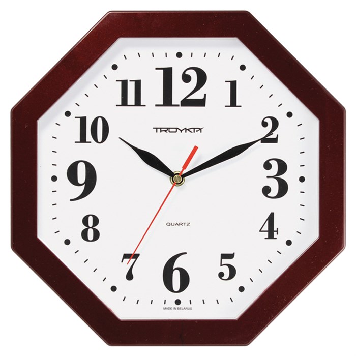 Часы настенные ход плавный, Troyka 41431416, восьмигранные, 29*29*3,5, бордовая рамка - фото 253949