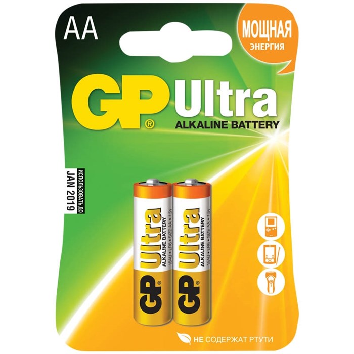 Батарейка GP Ultra AA (LR06) 15AU алкалиновая, BC2 - фото 263428
