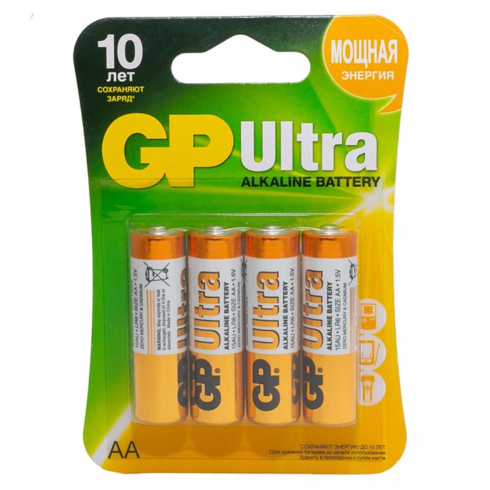Батарейка GP Ultra AA (LR06) 15AU алкалиновая, BC4 - фото 263433