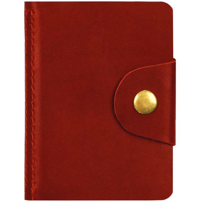 Визитница карманная OfficeSpace на кнопке, 10*7см, 18 карманов, натуральная кожа, красный - фото 266115