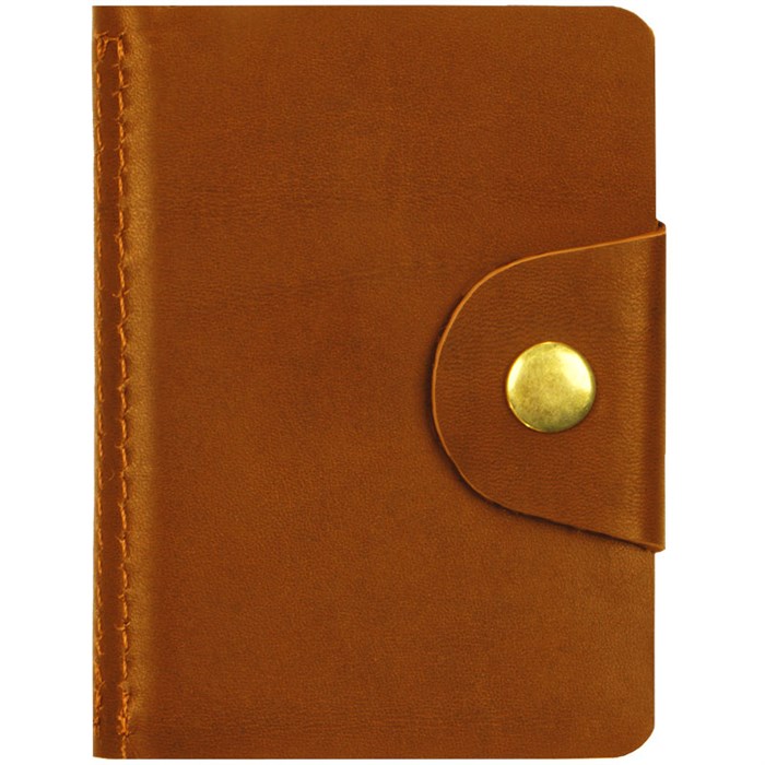 Визитница карманная OfficeSpace на кнопке, 10*7 см, 18 карманов, натуральная кожа, светло-коричневый - фото 266119