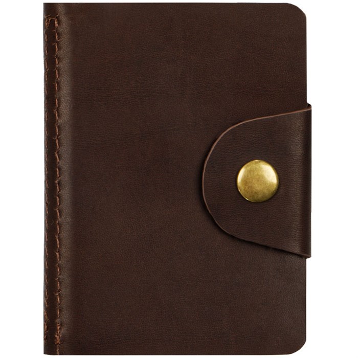 Визитница карманная OfficeSpace на кнопке, 10*7см, 18 карманов, натуральная кожа, темно-коричневый - фото 266123