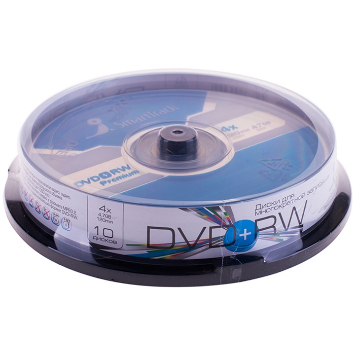 Диск DVD+RW 4.7Gb Smart Track 4x Cake Box (10шт) - фото 270767