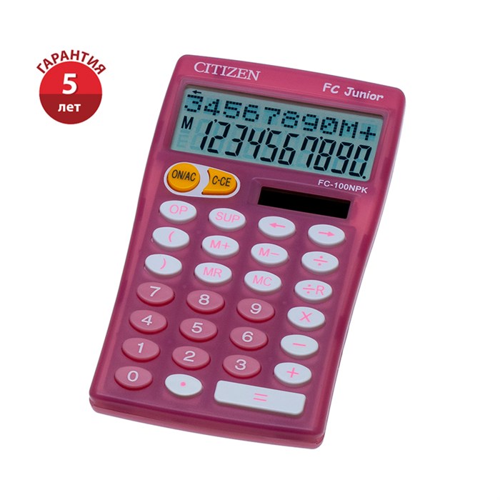 Калькулятор настольный Citizen FC-100NPK, 10 разр., двойное питание, 76*128*17мм, розовый - фото 275027