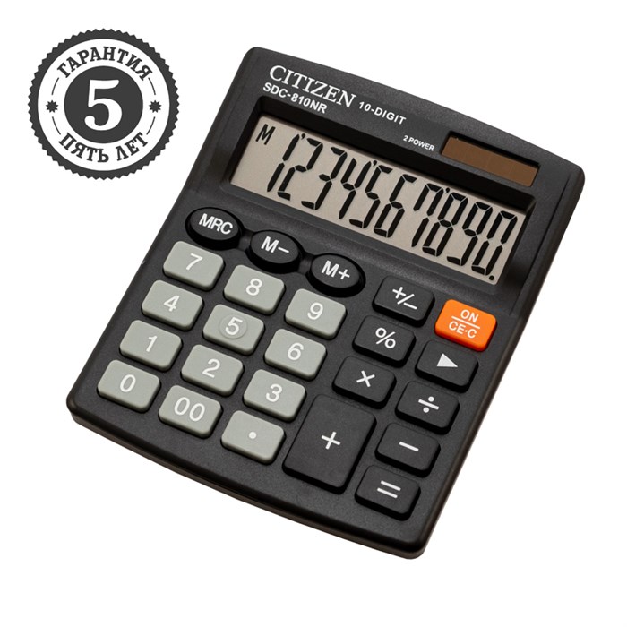 Калькулятор настольный Citizen SDC-810NR, 10 разрядов, двойное питание, 102*124*25мм, черный - фото 275079