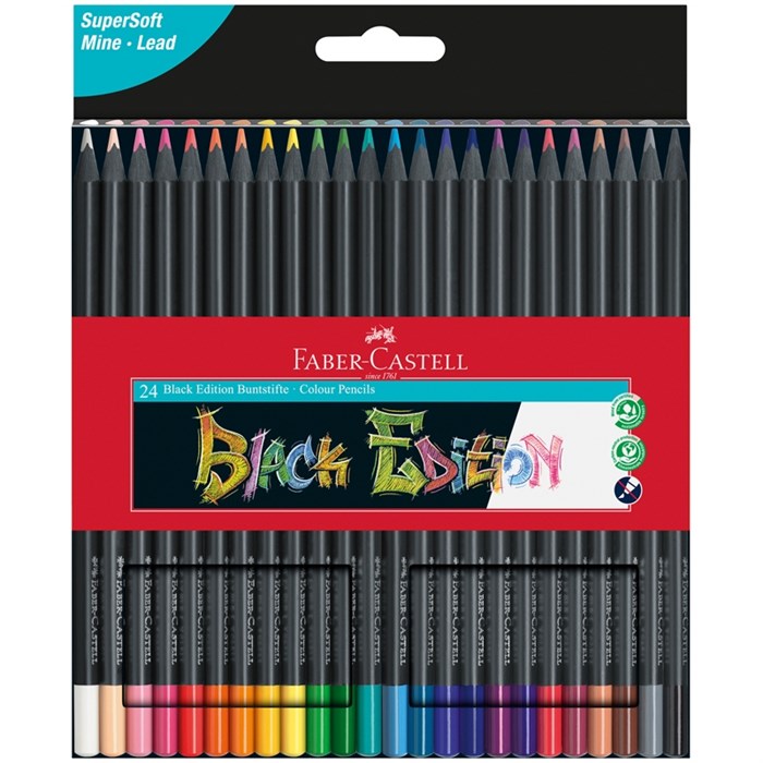 Карандаши цветные Faber-Castell "Black Edition", 24цв., трехгран., черное дерево, заточен., картон. - фото 279824