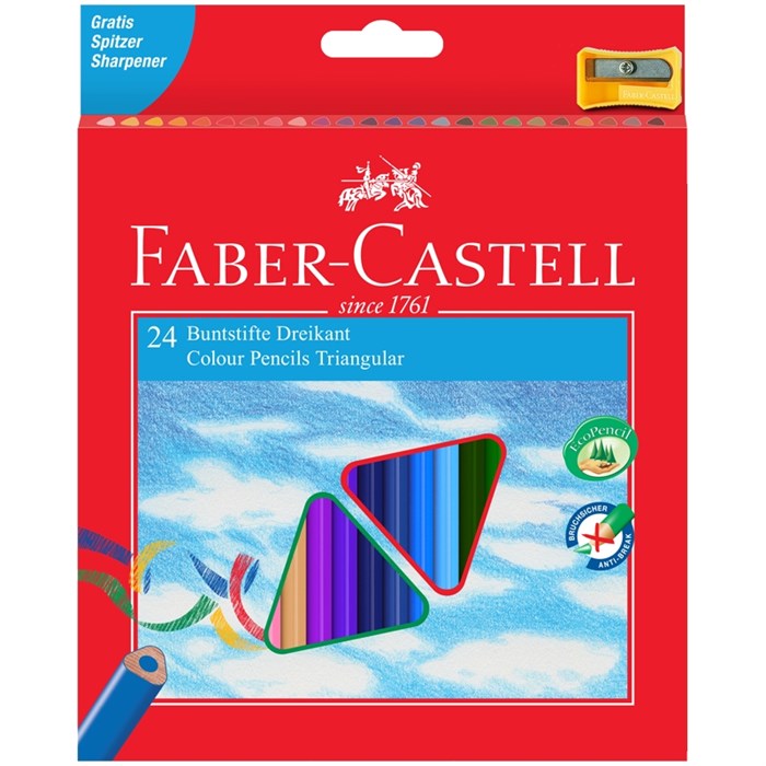 Карандаши цветные Faber-Castell 24цв., трехгран., заточен., картон, европодвес, с точилкой - фото 279837