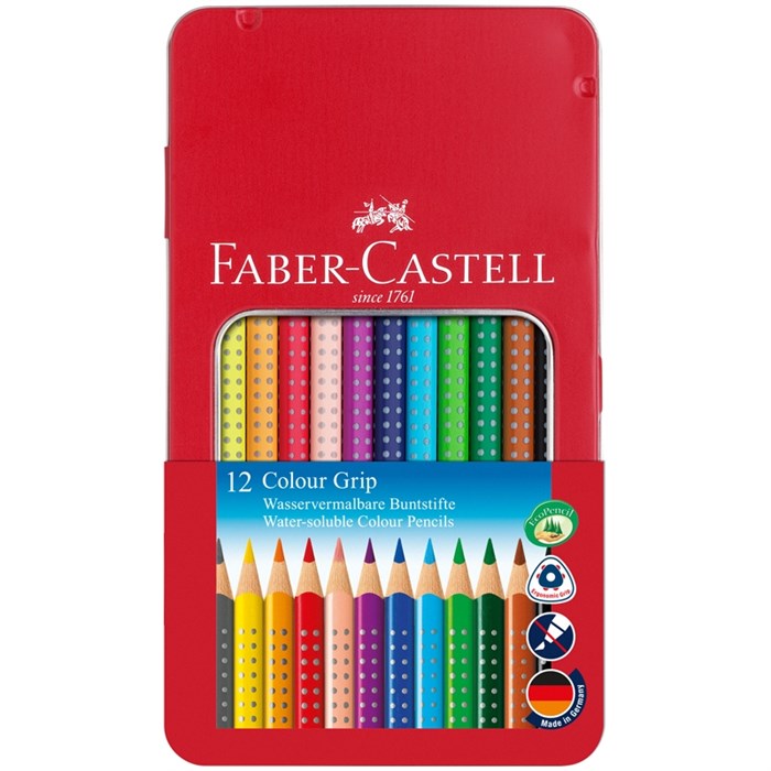 Карандаши цветные Faber-Castell "Grip", 12цв., трехгран., заточен., метал. кор. - фото 279868