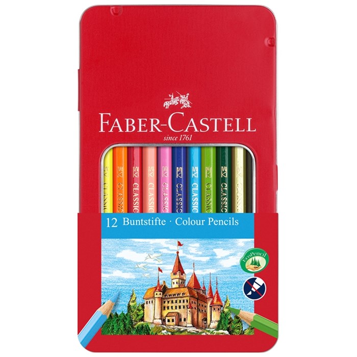 Карандаши цветные Faber-Castell, 12цв., заточен., метал. кор. - фото 279934