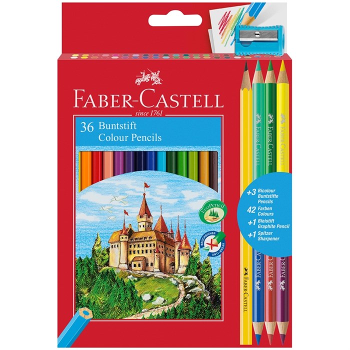 Карандаши цветные Faber-Castell, 36цв.+4, заточен., картон, европодвес, с точилкой - фото 279948