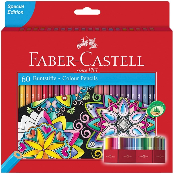 Карандаши цветные Faber-Castell, 60цв., заточен., картон. подставка, европодвес - фото 279964