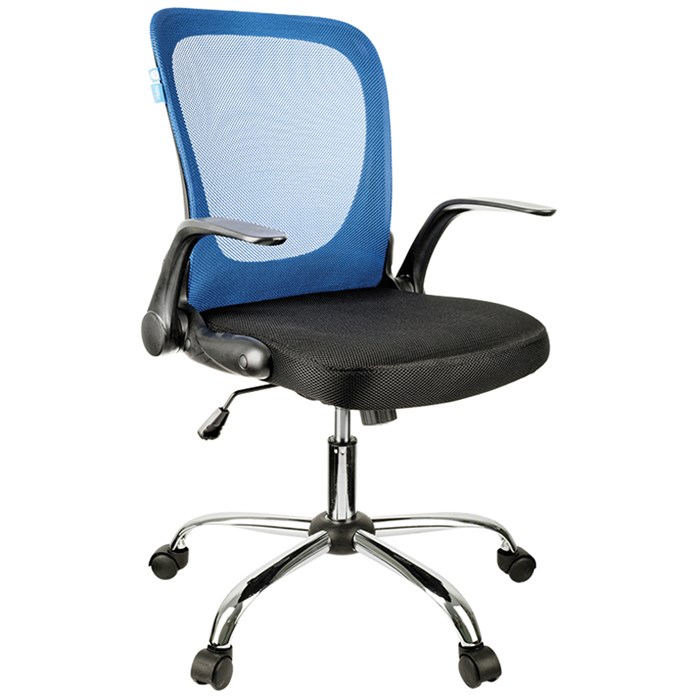Кресло оператора Helmi HL-M04 "Active", ткань, спинка сетка синяя/сиденье TW черн, рег.подлокот,хром - фото 292099