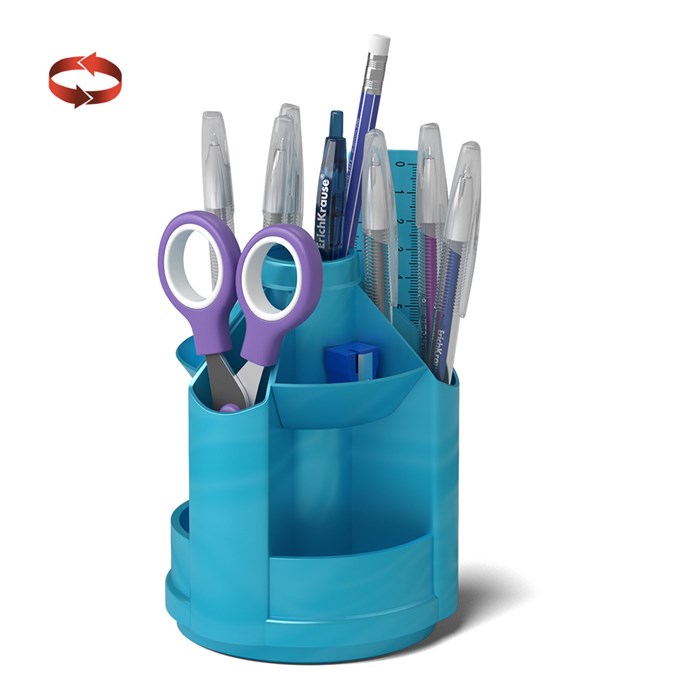 Набор настольный вращающийся пластиковый ErichKrause® Mini Desk, Ice Metallic, голубой - фото 305921