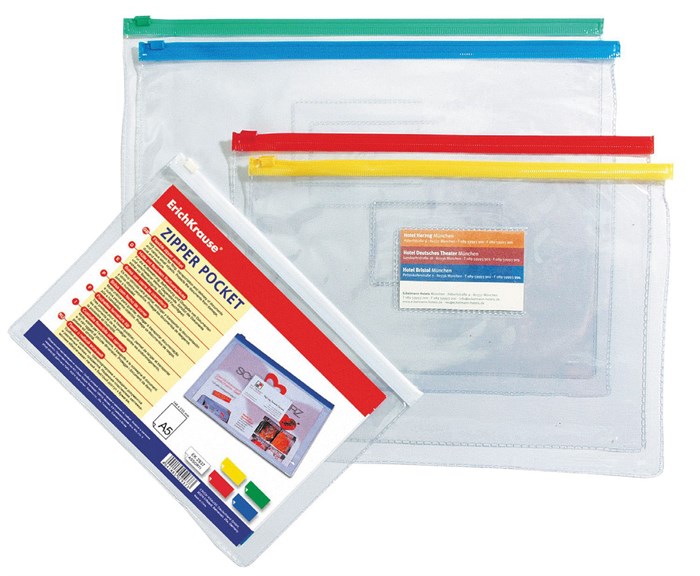 Zip-пакет пластиковый ErichKrause® PVC Zip Pocket, B5, прозрачный (в пакете по 12 шт.) - фото 313099
