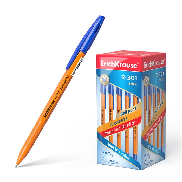 Ручка шариковая ErichKrause R-301 Stick Orange 0.7, цвет чернил синий (в коробке по 50 шт.) - фото 322758
