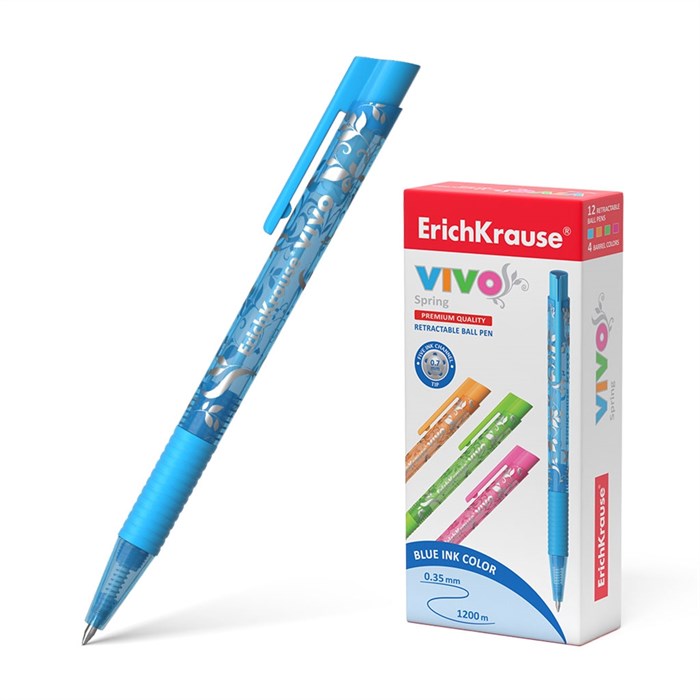Ручка шариковая автоматическая ErichKrause® VIVO® Spring, цвет чернил синий - фото 323516