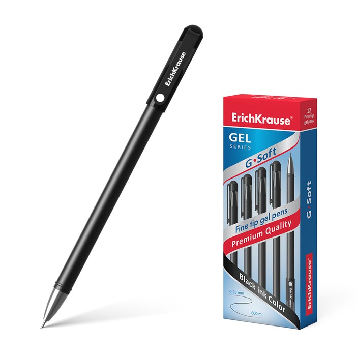 Ручка гелевая ErichKrause G-Soft Stick Classic 0.38, цвет чернил черный (в коробке по 12 шт.) - фото 323883