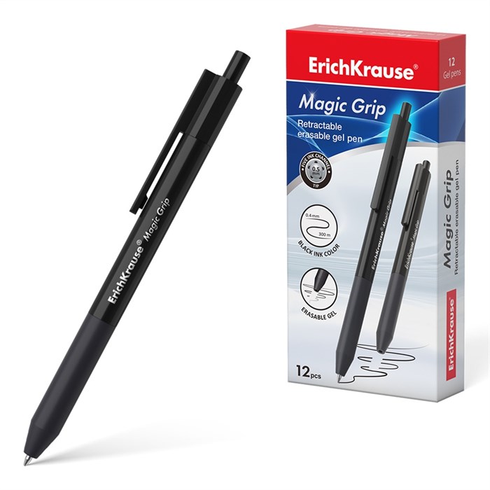 Ручка гелевая стираемая ErichKrause Magic Grip 0.5, цвет чернил черный - фото 324200