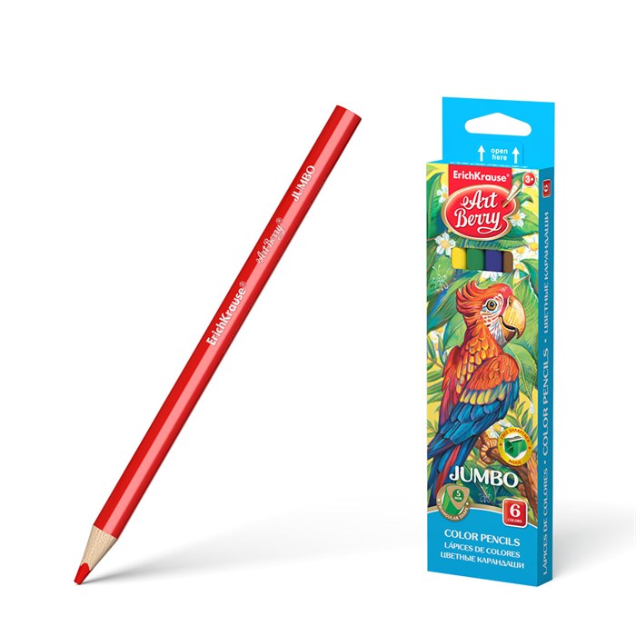 Цветные карандаши деревянные ArtBerry® Jumbo трехгранные, грифель 5 мм, 6 цветов с точилкой (в короб - фото 332023