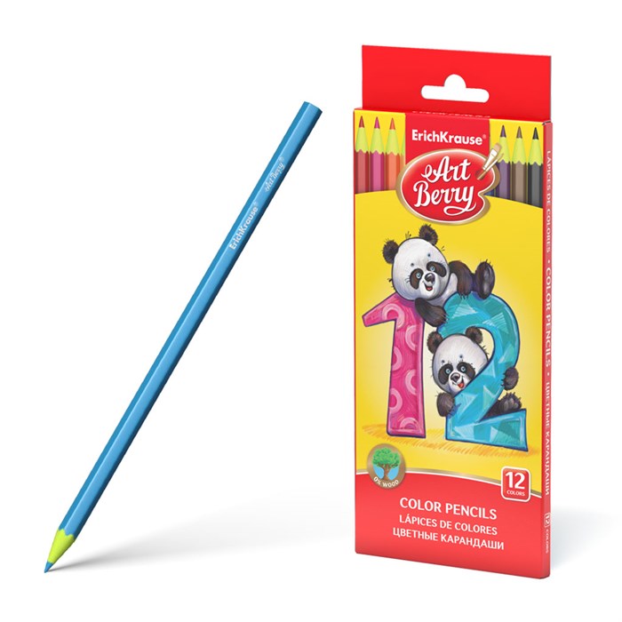 Цветные карандаши пластиковые ArtBerry® шестигранные, грифель 3 мм, 12 цветов (в коробке с европодве - фото 332050