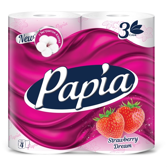 Бумага туалетная Papia "Strawberry Dream", 3-слойная, 4шт., ароматизир., розов. тиснение, белый - фото 335320