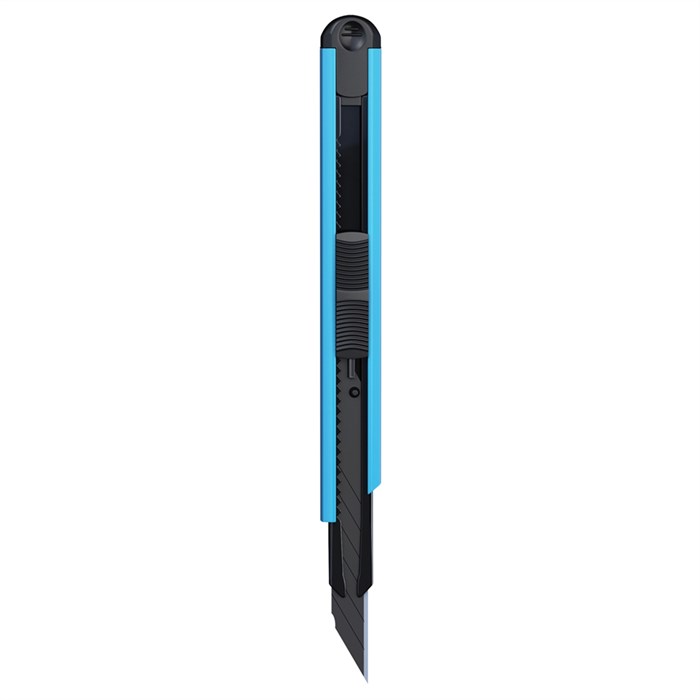 Нож канцелярский 9мм Berlingo "ColorZone", черное лезвие, auto-lock, металл. направл., голубой, евро - фото 345308