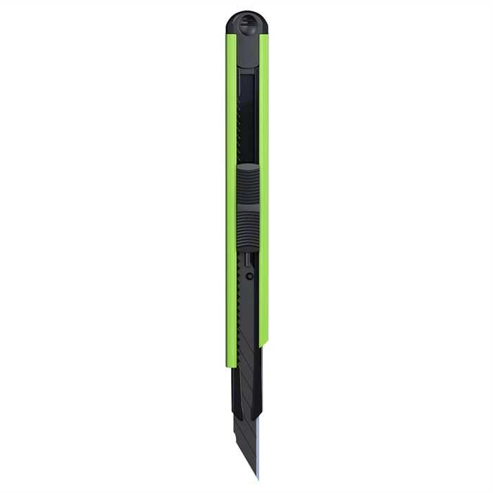 Нож канцелярский 9мм Berlingo "ColorZone", черное лезвие, auto-lock, металл. направл., зеленый, евро - фото 345310