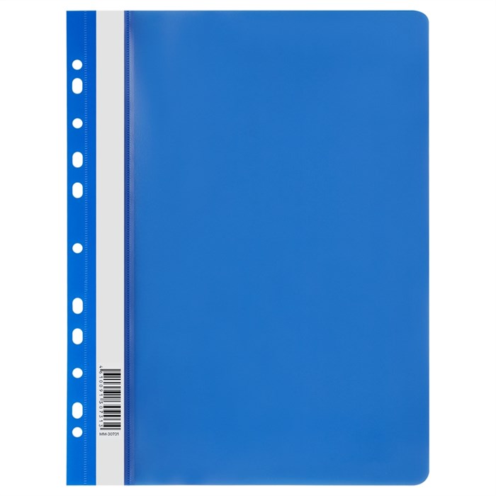 Папка-скоросшиватель пластик. перф. СТАММ А4, 120мкм, синяя с прозр. верхом - фото 345600